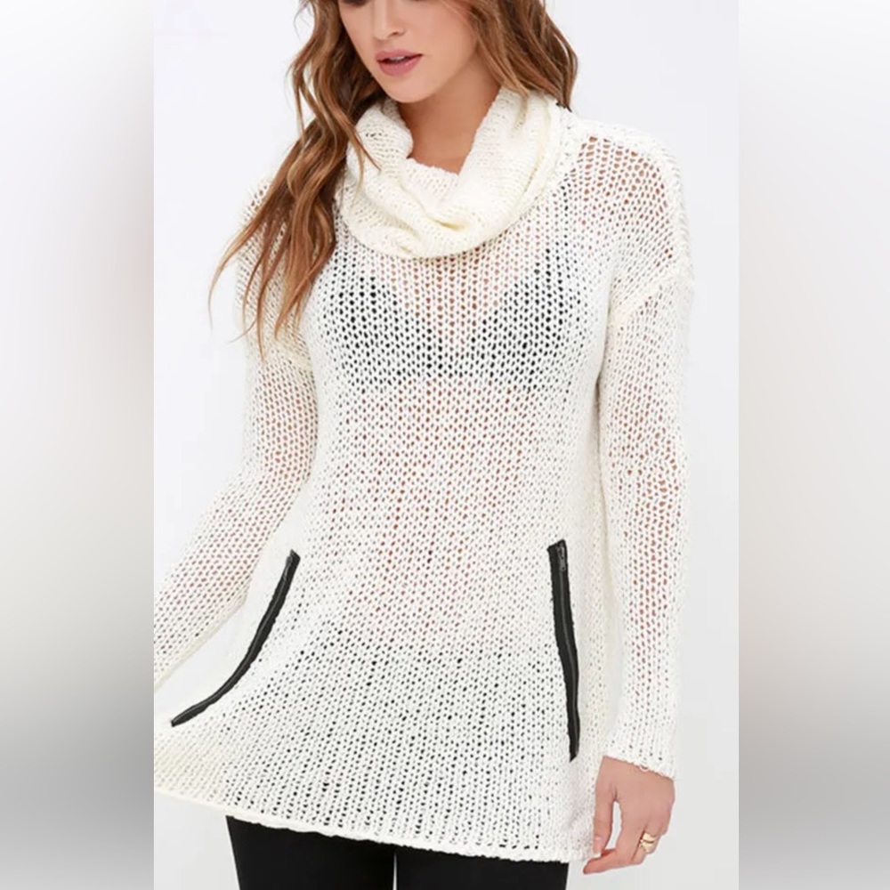 RVCA DOWN UNDA Cream Cowl Neck Sweater